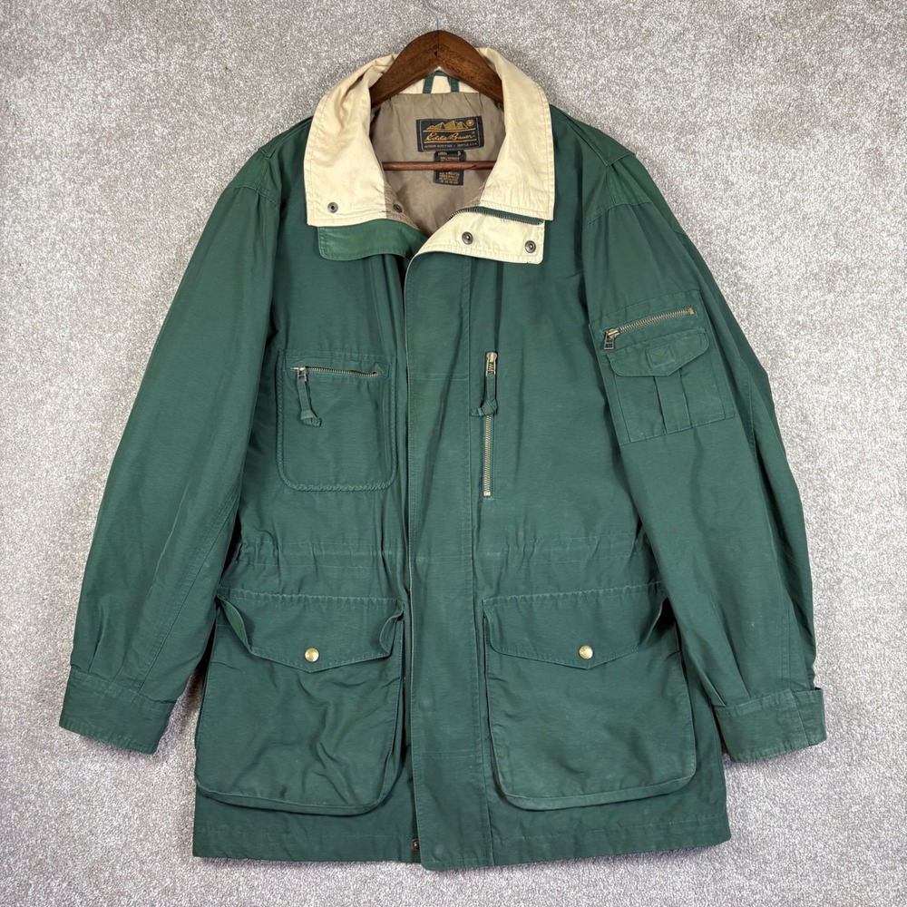 Vintage Eddie Bauer Mens Green Field Jacket Utility Parka Small Cotton Nylon